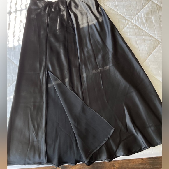 Black Satin Maxi Skirt w/Side Slit - Picture 2 of 4